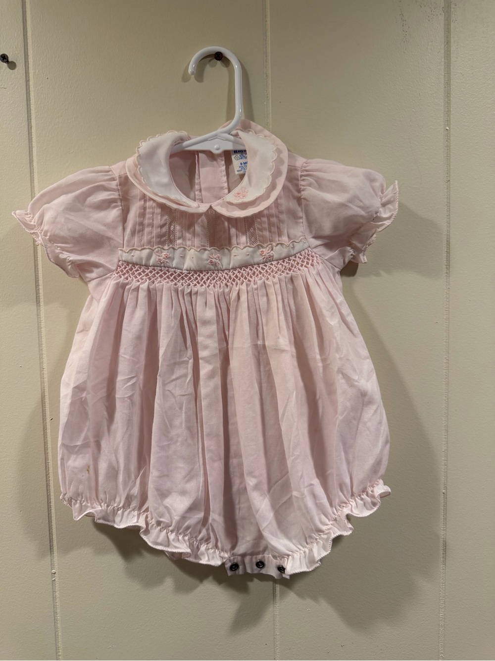 Nursery Rhyme Pink Smocked Bubble Romper